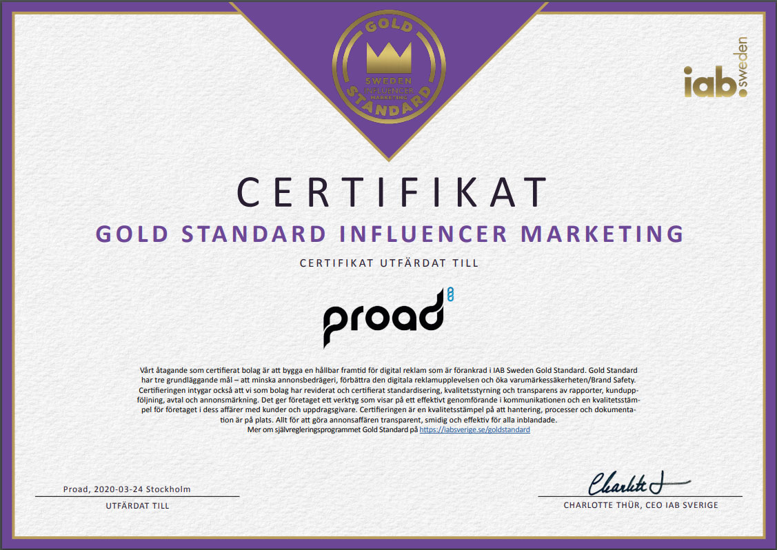 Influencer Marketing Certifiering ProAd Sweden AB