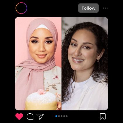 En bild på profilerna Camilla Hamid och Helan Shabani som är med i ett påhittat Instagram-inlägg.